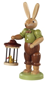 Easter bunny, male, with bird cage