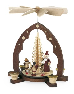 Pyramid Santa giving out X-mas presents, pointed arch,